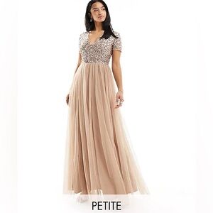 Maya short sleeve maxi tulle sequins blush party bridesmaid occasion dress